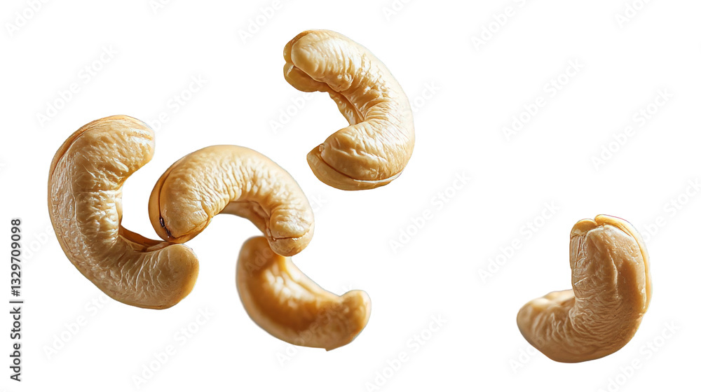 Fototapeta premium Cashew Nuts On Transparent. Isolated Raw Vegan Snack, Healthy Fats Source.