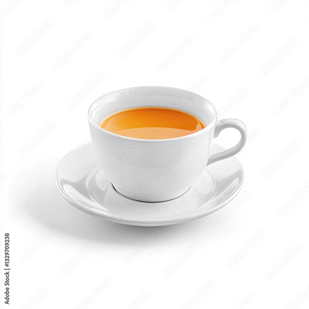 Fototapeta premium Teacup, orange tea, saucer, white background, studio shot, beverage