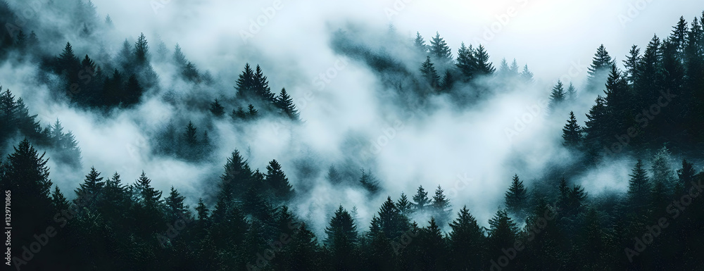 Fototapeta premium Misty mountain forest, scenic view. Nature background