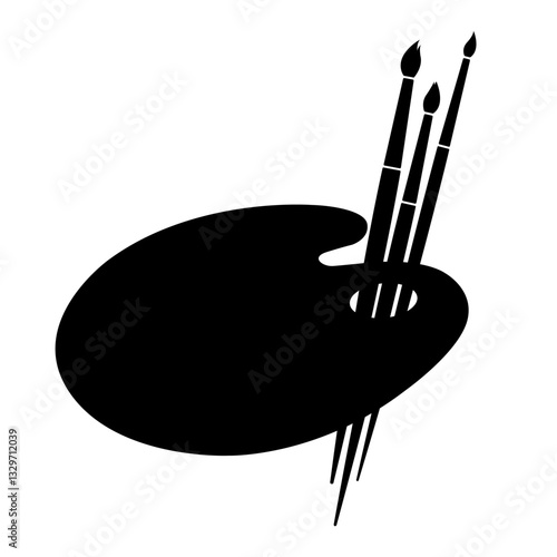 Silhouette of a Painter palette and paint brushes icon symbol. Vector illustration