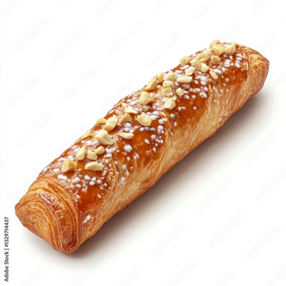 Delicious Almond Croissant Pastry with Glaze and Powdered Sugar Detail Delicious Almond Croissant Pastry with Glaze and Powdered Sugar Detail