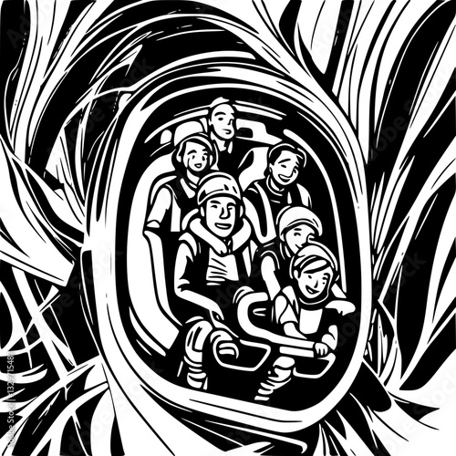 Family Riding Roller Coaster Vector Illustration 