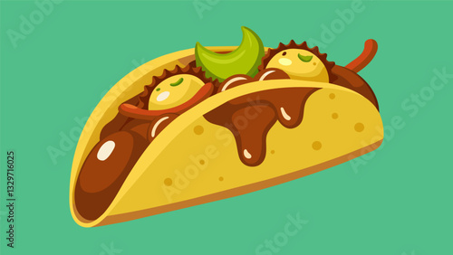 The fusion taco revolution extends to dessert with a decadent churro taco topped with caramelized bananas and drizzled with a rich chocolate sauce.. Vector illustration