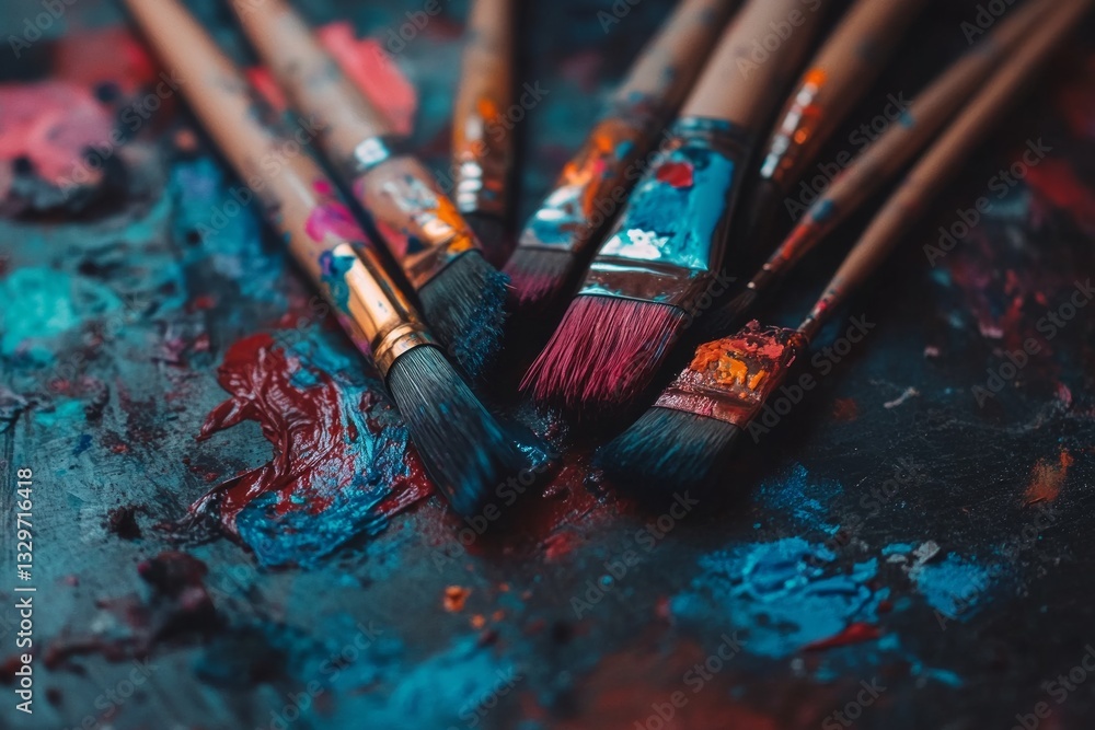 Fototapeta premium Colorful paintbrushes in vibrant artistic display