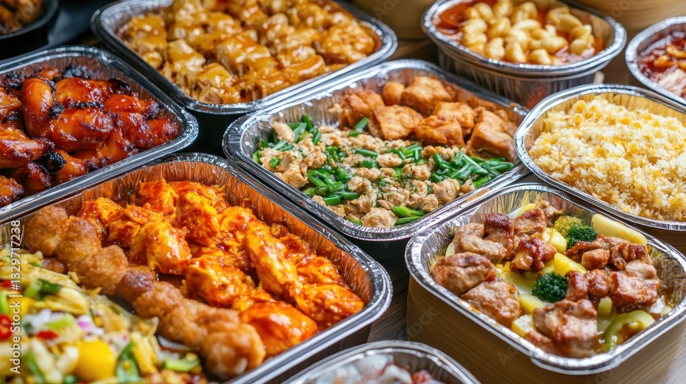 Assorted dishes displayed on a table at a dining event with various flavors and textures during a casual gathering Assorted dishes displayed on a table at a dining event with various flavors and textures during a casual gathering