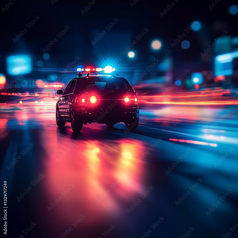 Blurry Night Police Lights with Bokeh Blurry Night Police Lights with Bokeh