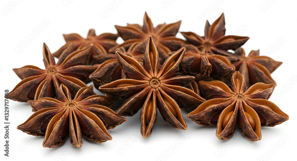Pile of Star Anise Pods Isolated on White Background Close Up Pile of Star Anise Pods Isolated on White Background Close Up