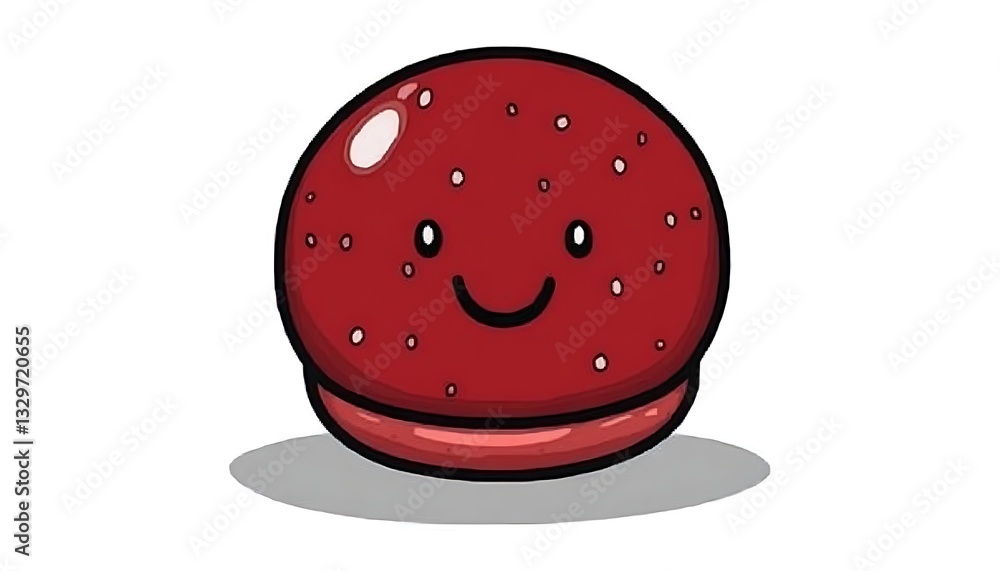 Fototapeta premium Smiling macaron cookie with dots, cartoon character, isolated