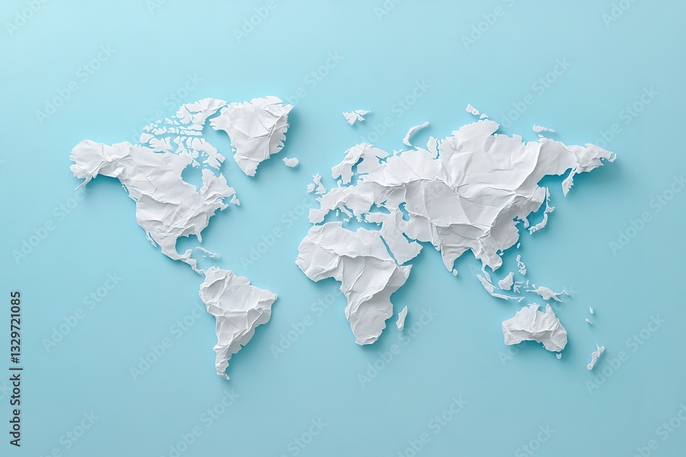 Fototapeta premium Crumpled Paper World Map Global Issues, Environmental Concept, Abstract Design