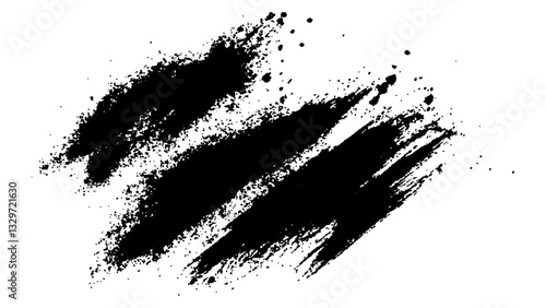 Black paint splatter on a transparent white background. Vector black and white with grunge style, Abstract black and white brush strokes on a canvas with Black ink texture.	