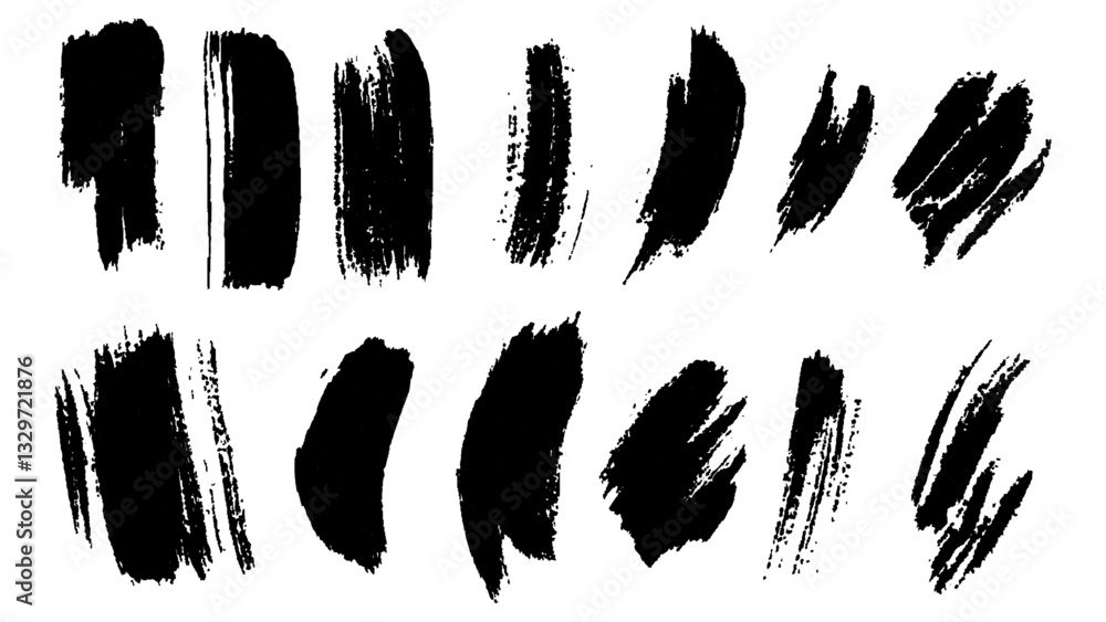 Collection of abstract black paint brush strokes in a minimalist style. Strokes of black paint, brush, roller, spatula. Collection Collection of abstract black paint brush strokes in a minimalist style. Strokes of black paint, brush, roller, spatula. Collection