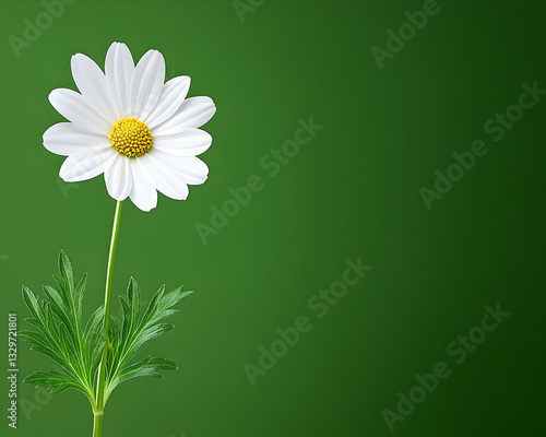 Single white daisy against a deep green background