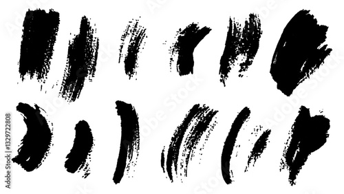 Black paint brush strokes isolated on white background. Paintbrush set template. Grunge texture effect. Graphic design elements grungy painted style concept for banner,