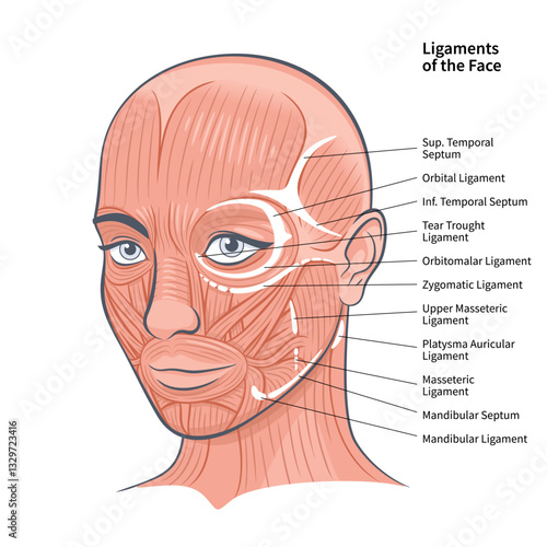 The Functional Anatomy of the Woman Face Ligaments Muscles Scheme Portrait Vector Illustration