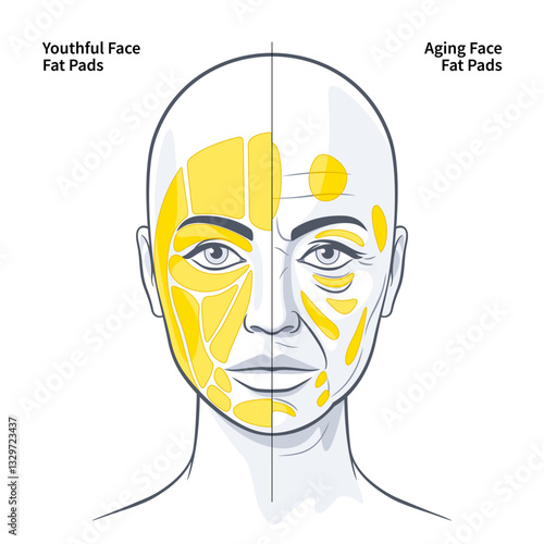 The Functional Anatomy of the Superficial Fat Pads Youthful and Aging Face vector illustration
