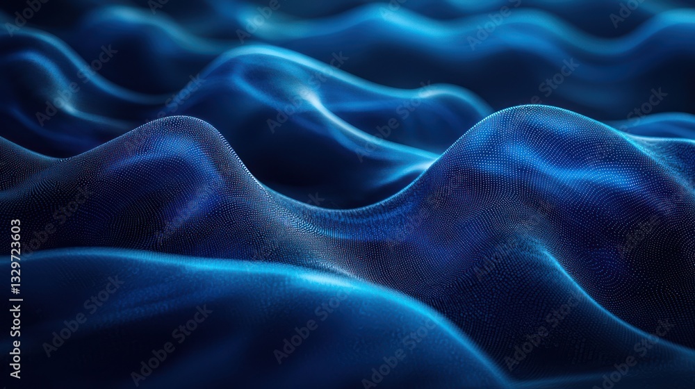 Obraz premium Abstract flowing blue fabric texture. Rippling, smooth, deep blue, and detailed surface