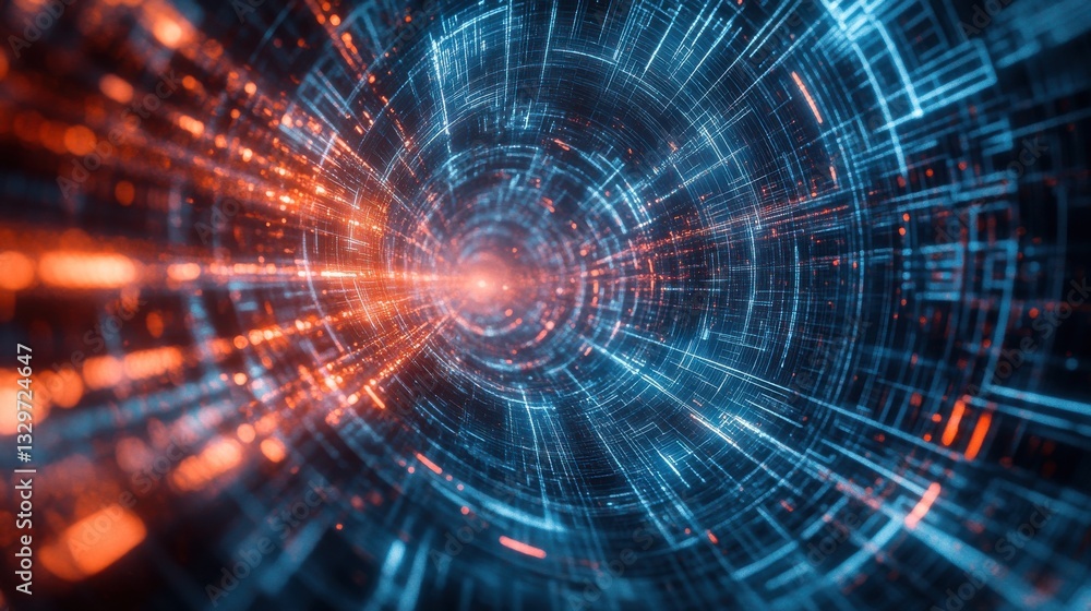 Fototapeta premium Quantum System Illuminated by Swirling Digital Data