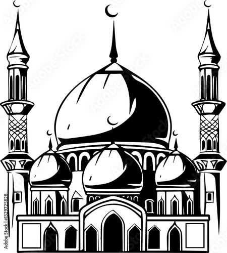 Mosque vector silhouette illustration black and white design