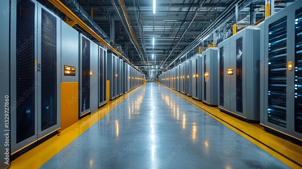 Fototapeta premium Industrial battery storage facility powered by AI-driven peak shaving technology