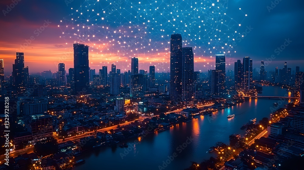 Fototapeta premium Futuristic smart city integrating AI peak shaving for sustainable energy efficiency