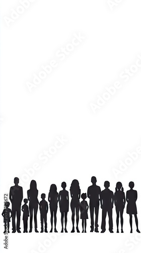 Large family portrait, silhouette, white background, generation, unity