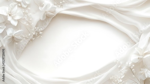 A Delicate White Floral Arrangement on Flowing Silky Fabric