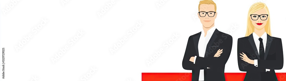 Confident business team, red background, website banner Confident business team, red background, website banner