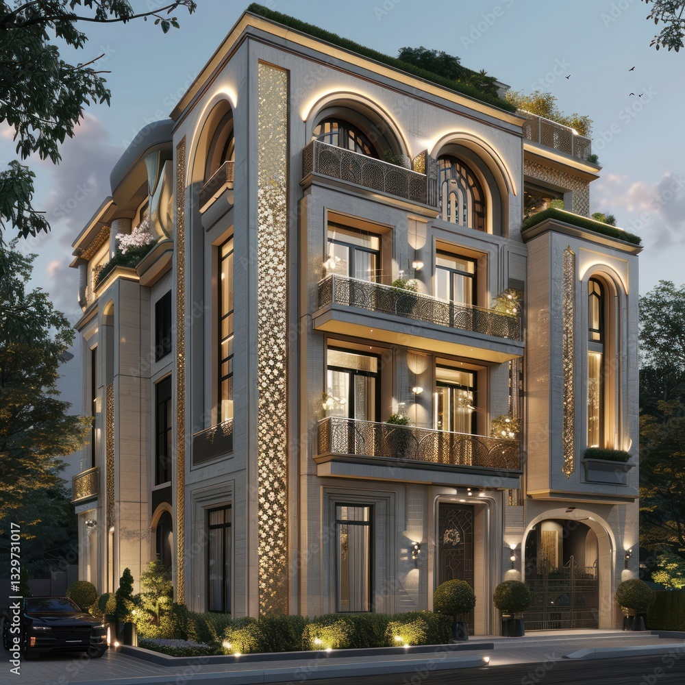 Obraz premium Elegant Neoclassical Mansion at Dusk