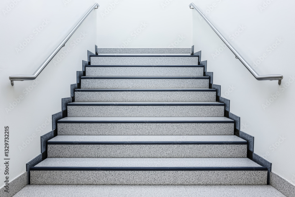 Stairway leads upward, inviting climb, light walls enhance sense of ascent Stairway leads upward, inviting climb, light walls enhance sense of ascent