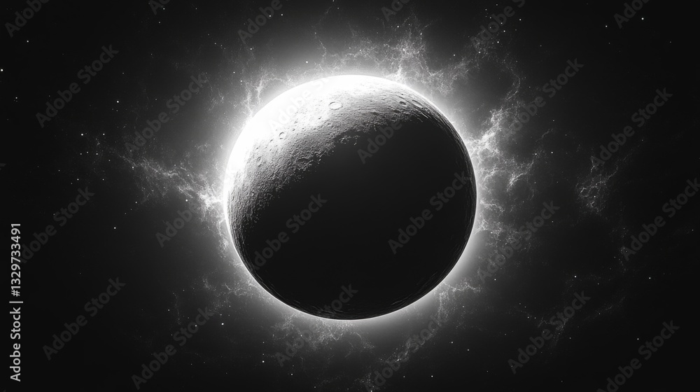 Fototapeta premium Monochrome Celestial Sphere Glowing in Dark Space