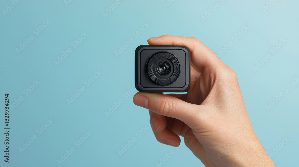 Hand holding webcam showing tech, content creation and connection Hand holding webcam showing tech, content creation and connection