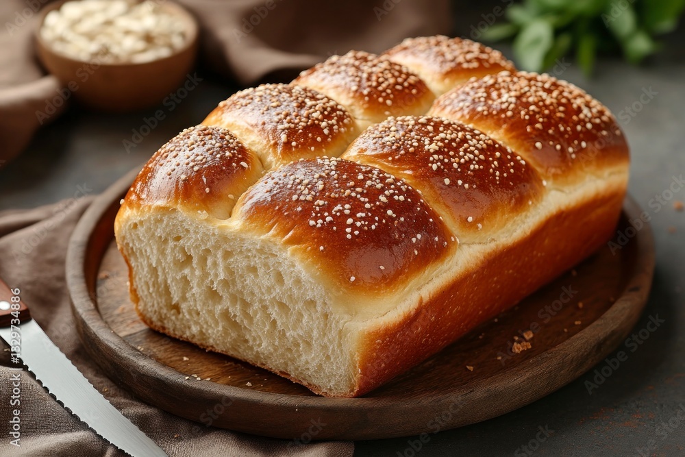 Freshly Baked Challah Bread on Wooden Board Ready to Serve