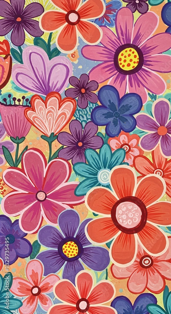 custom made wallpaper toronto digitalVibrant Floral Pattern with Abstract Flowers