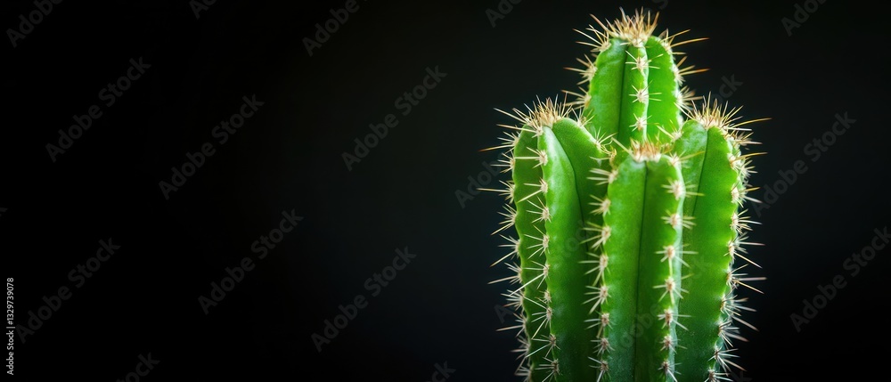 Naklejka premium Close-up of a Vibrant Green Cactus Against a Dark Background