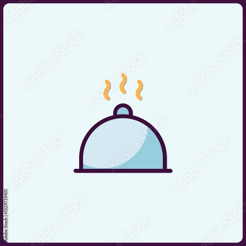 Charming Cloche Icon Featuring Steaming Food, Perfect for Culinary Themes