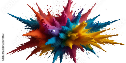 Colorful smoke rainbow painted holi fog festival background. Colorful rainbow paint color smoke cloud explosion isolated on transparent background.	