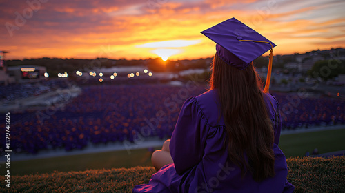 Graduate delivering inspiring valedictorian speech during commencement ceremony in graduation gown and cap with passion