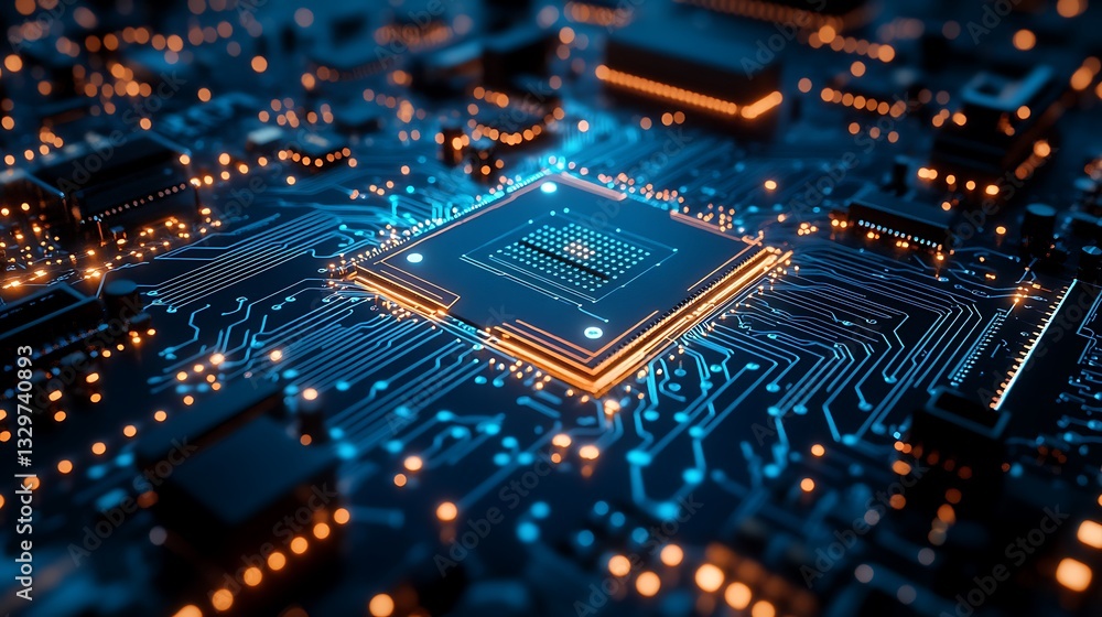 Close-up of a central processing unit (CPU) on a circuit board. Close-up of a central processing unit (CPU) on a circuit board.