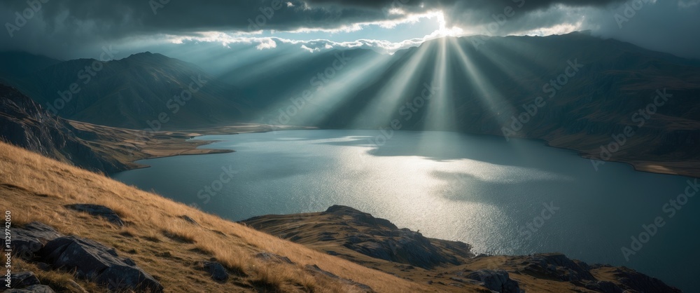 Fototapeta premium Sun rays illuminating a cloudy sky