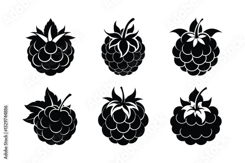 Cloudberry – Rubus chamaemorus silhouette vector illustrations