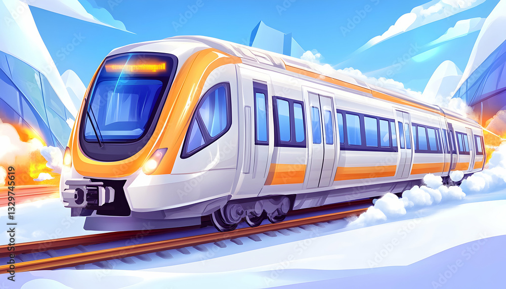 Naklejka premium Fast train on snowy tracks