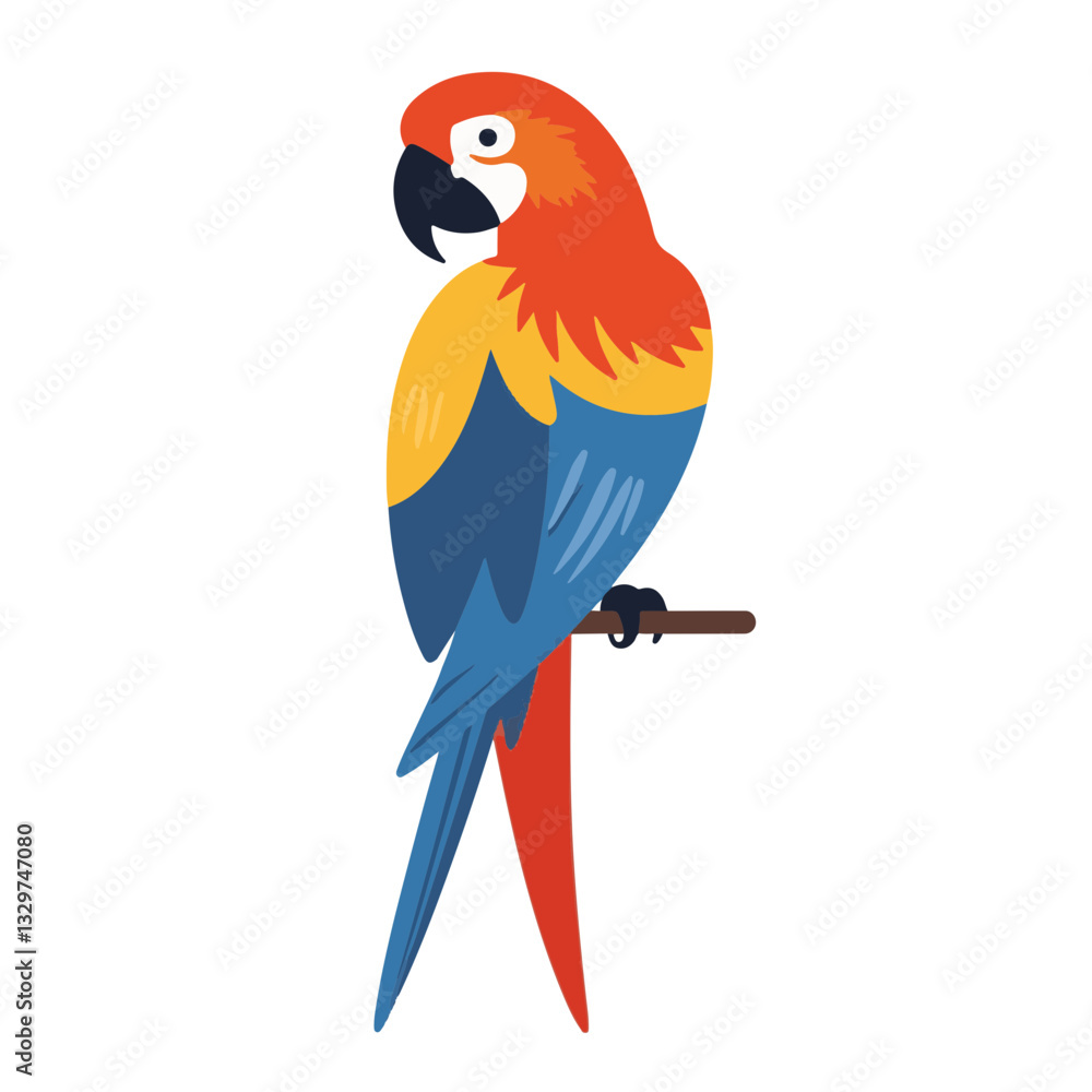 Fototapeta premium Colorful parrot perched on branch, vibrant wildlife illustration