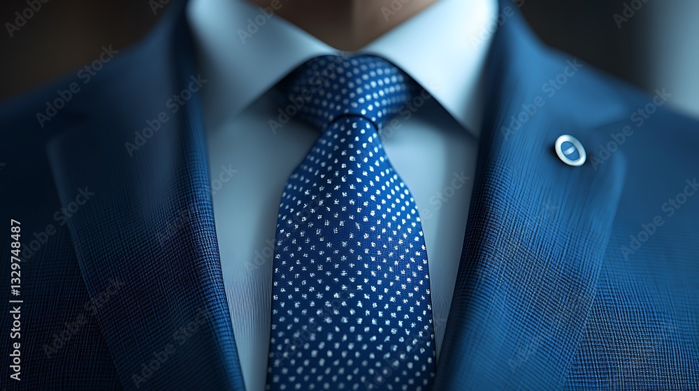 Close-up of a man in a blue suit and tie. Close-up of a man in a blue suit and tie.