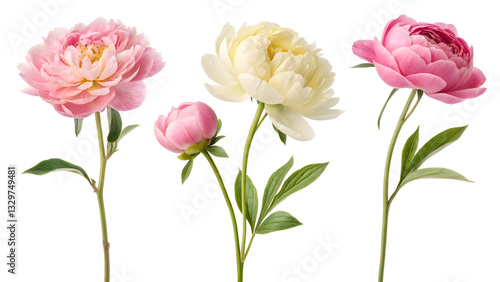 Wallpaper Mural set of peony bouquets with different colors flowers, on white background Torontodigital.ca