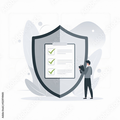 Minimalistic Risk Management Plan Vector Illustration with Shield and Checklist