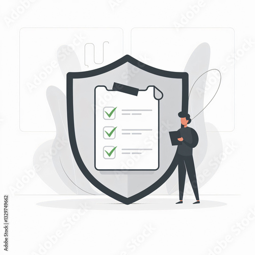 Minimalistic Risk Management Plan Vector Illustration with Shield and Checklist