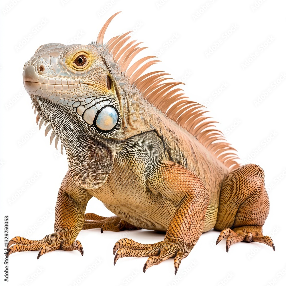 Fototapeta premium Tan Iguana Lizard Posing Against White Background