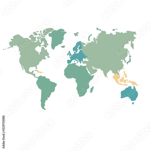 Flat vector world map illustrating the Americas on white background, simplicity