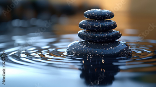 Tranquil stone stacking zen garden nature photography calm environment close-up view spiritual concept