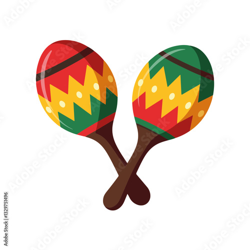 Vibrant maracas with folk patterns on white background, festive music